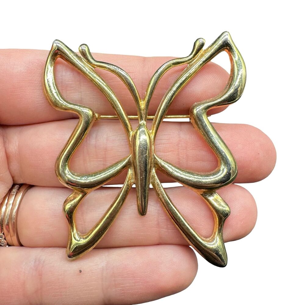 Vintage Jewelry Large Gold Tone Butterfly Brooch Pin
